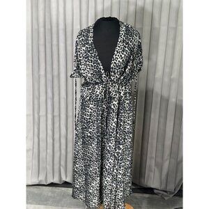 Leopard Print Longline Kimono Cardigan With Waist Tie Size S/M